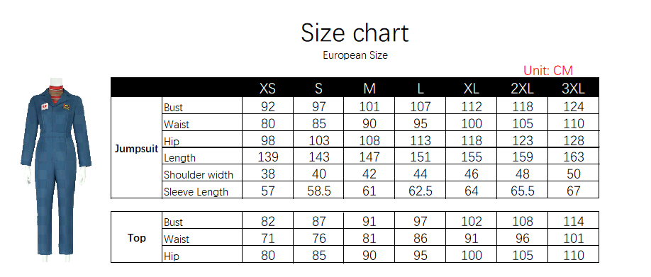 Anya Costume size chart