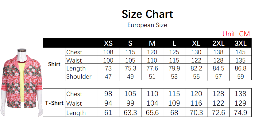 Daisuke Costume size chart