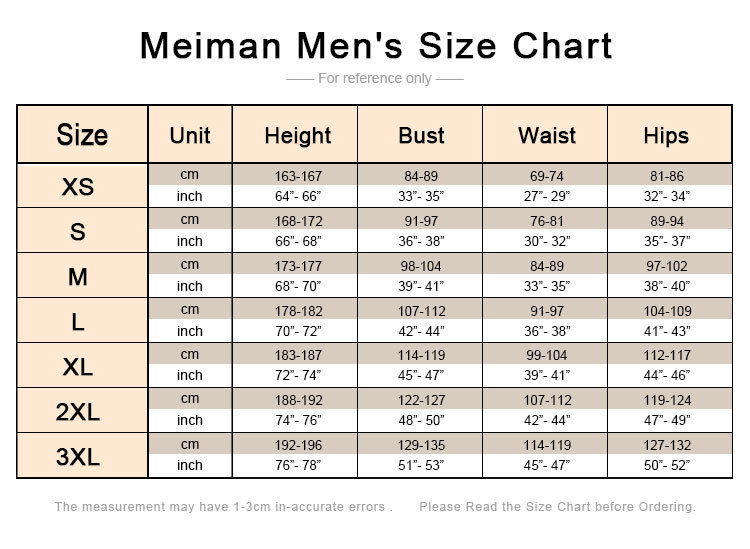 Swansea Costume size chart