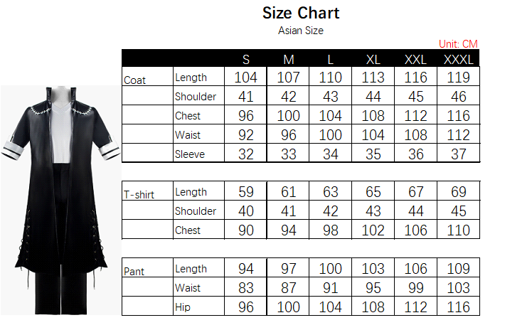 Dabi Costume size chart