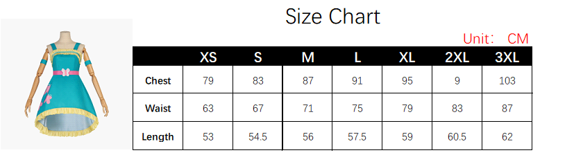 Fluttershy Costume size chart