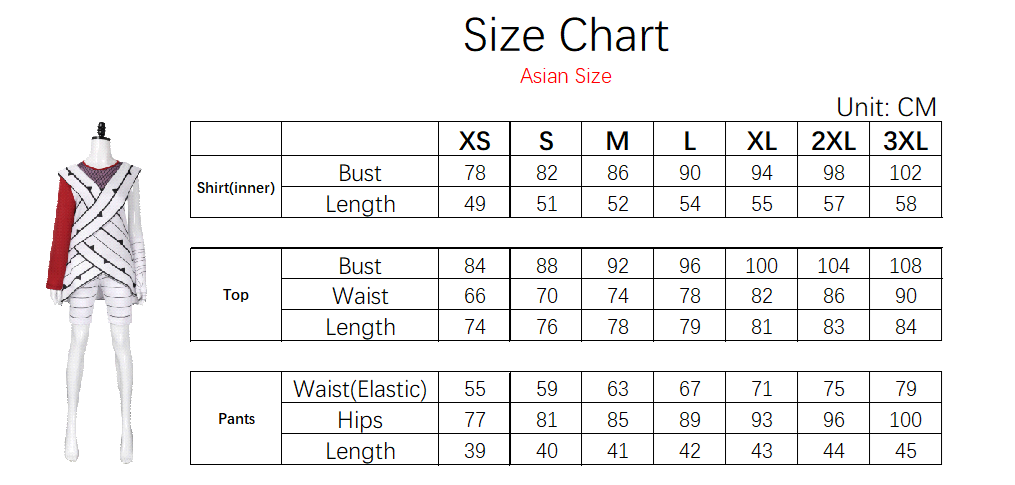 Kurenai Yuhi Costume size chart