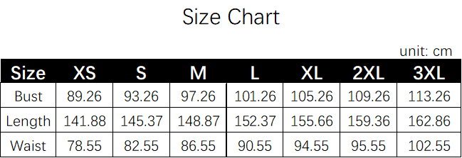 Rock Lee Costume size chart
