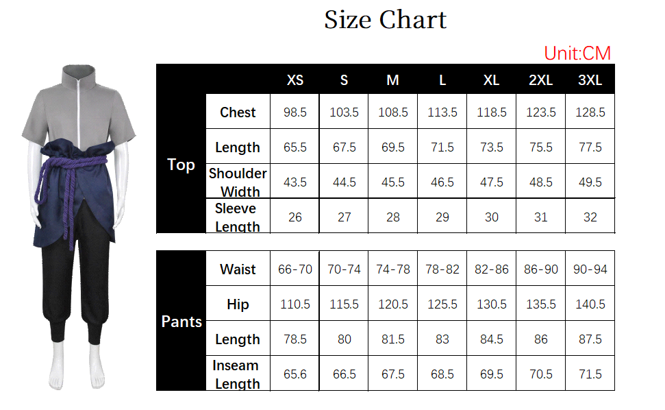 Sasuke Sasuke Rinnegan Costume size chart