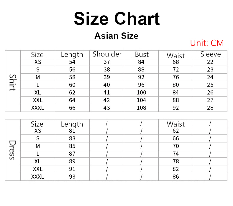 Asuka Langley jk Costume size chart