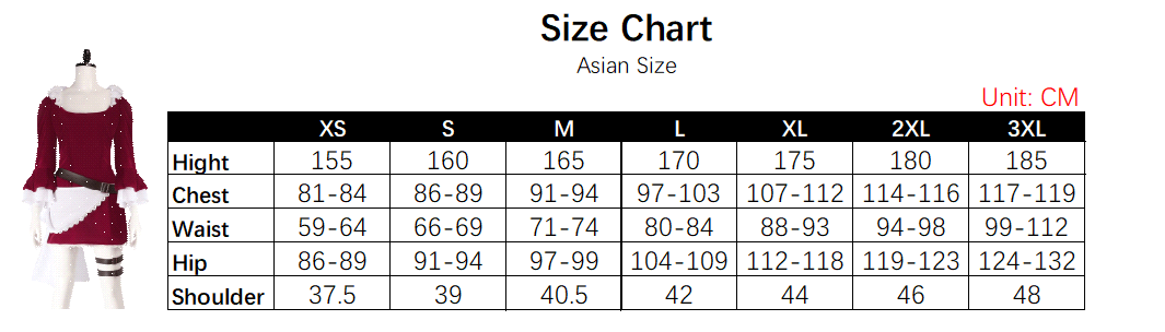 Baby 5 Costume size chart