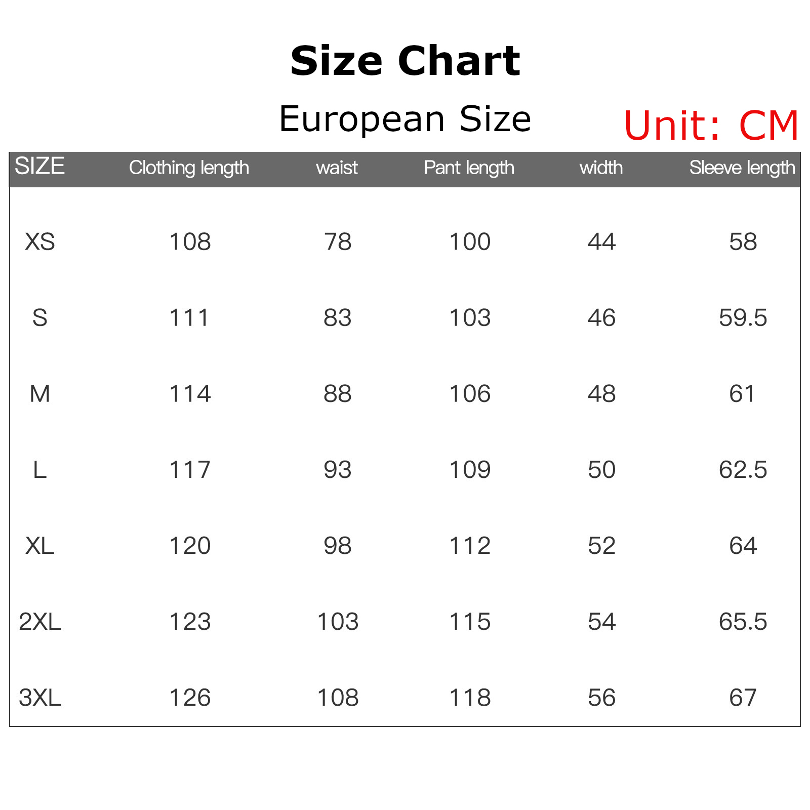 Dracule Mihawk Costume size chart