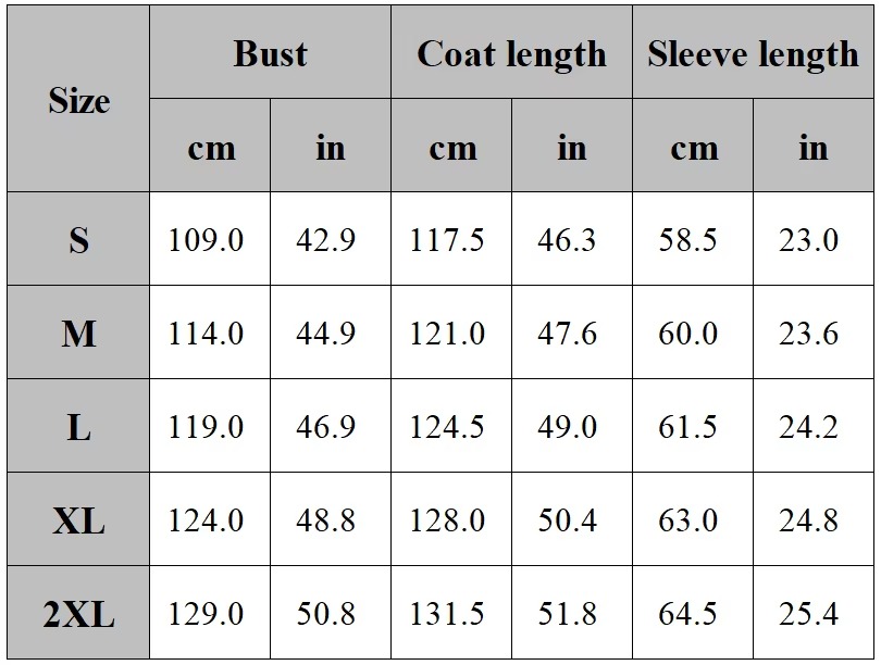 Jinbe Costume size chart