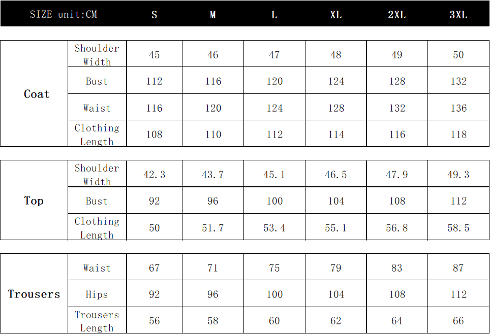 Luffy Costume size chart