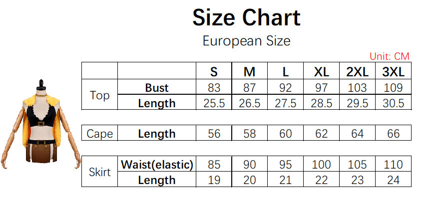 Nami Elbaf Arc Costume size chart