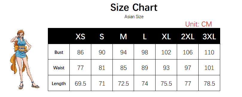 Nami Wano Country Arc Costume size chart