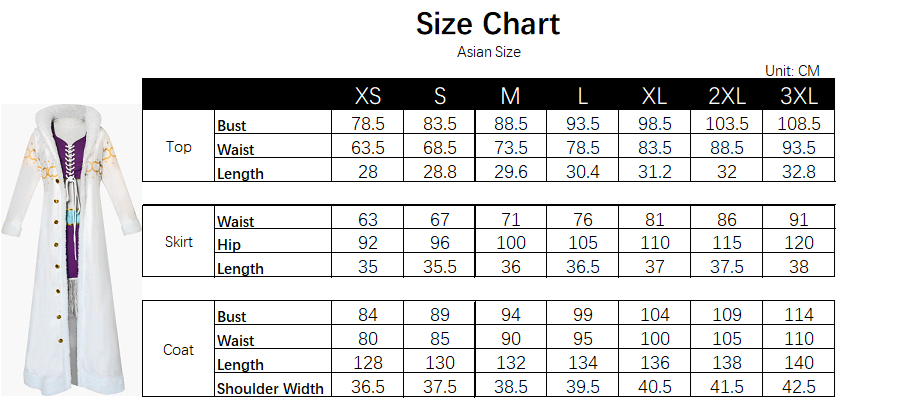 Nico Robin Alabasta Saga Costume size chart