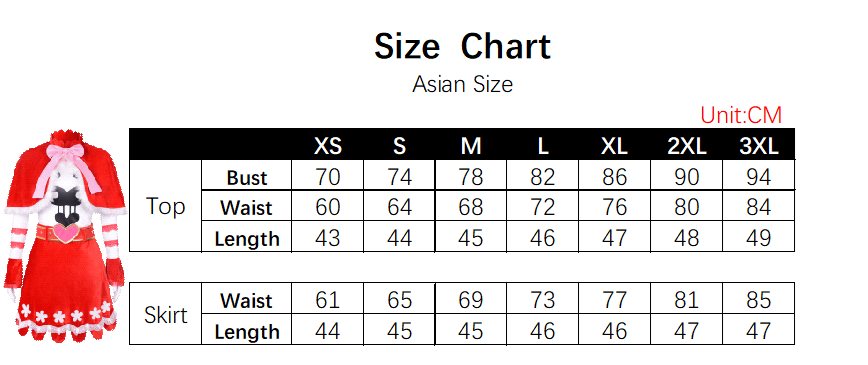 Perona Costume size chart