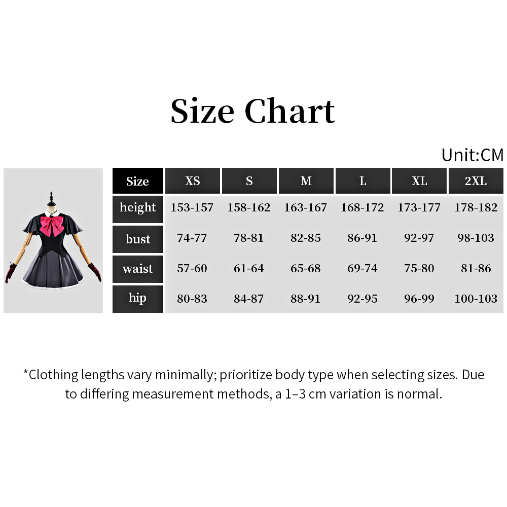 Ruby Hoshino Costume size chart