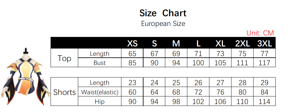 Anran Costume size chart