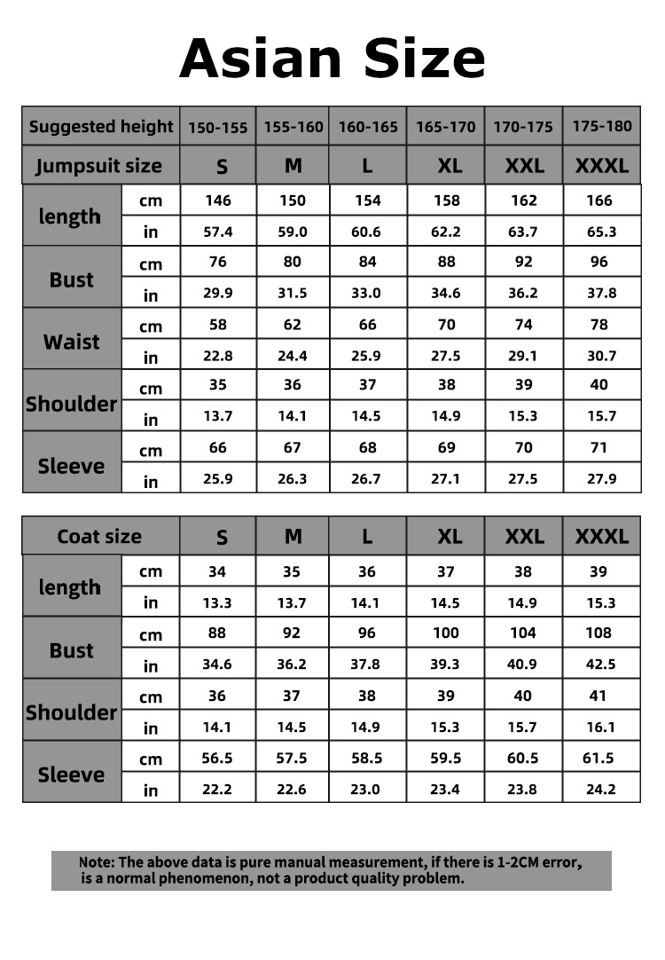 Juno Costume size chart