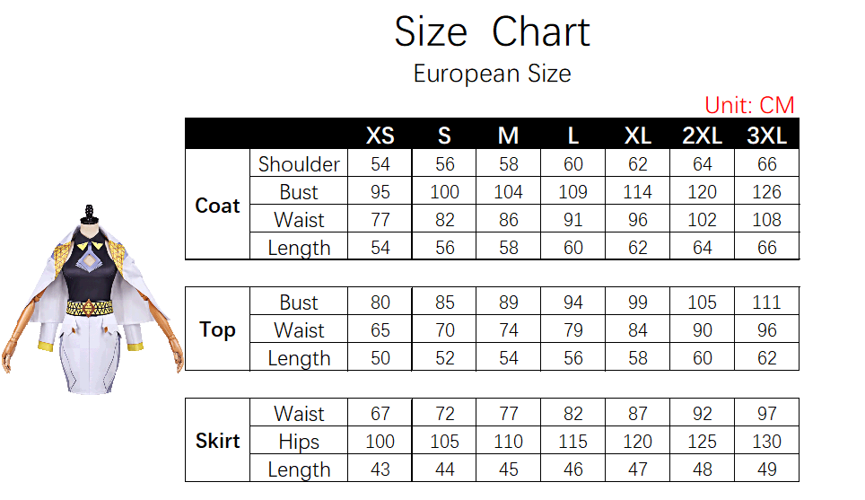 Vaira Singhania Costume size chart