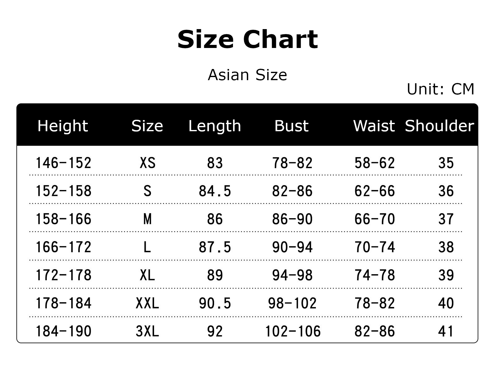 Ichigo Shikano Costume size chart