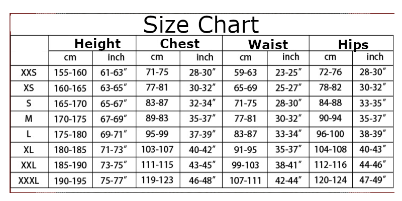 Arthur Costume size chart