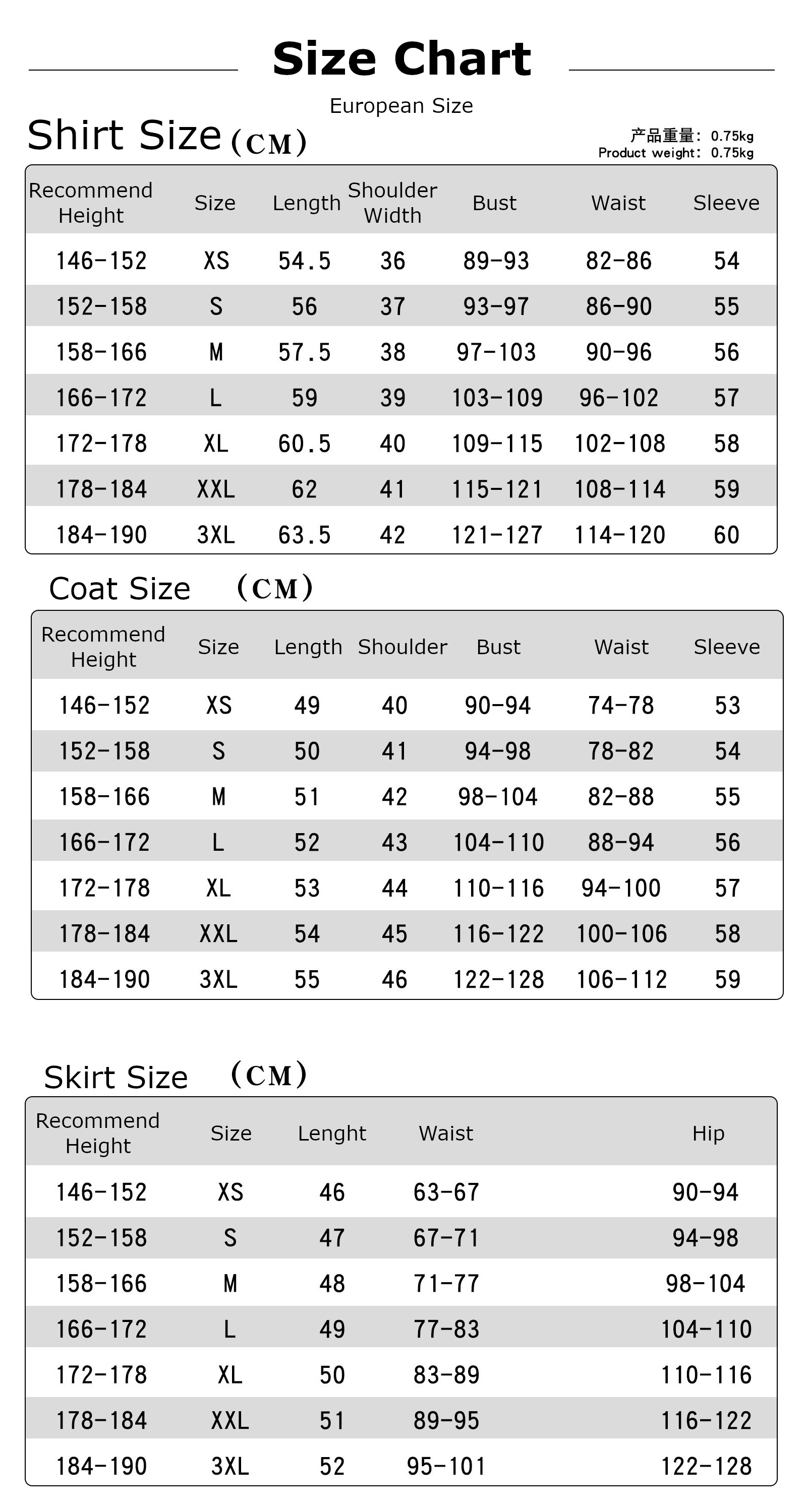 Ada Wong Damnation Costume size chart