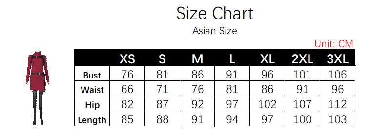 Ada Wong RE4 Costume size chart