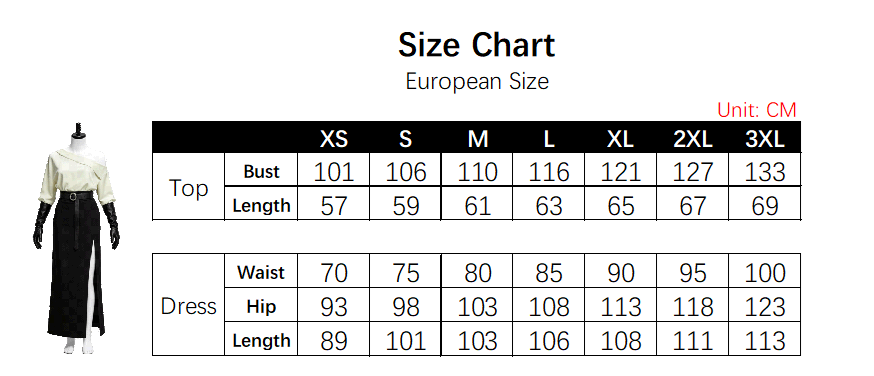 Grace Costume size chart