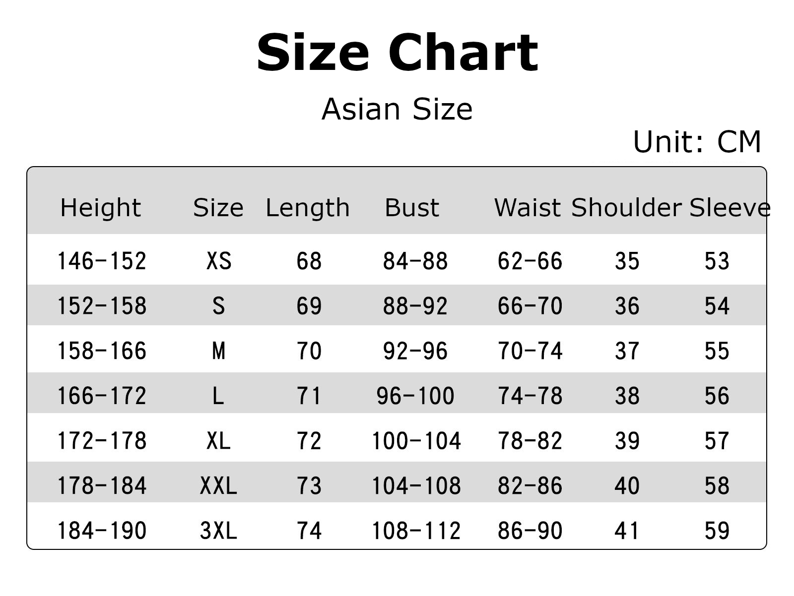 Utena Tenjou Costume size chart