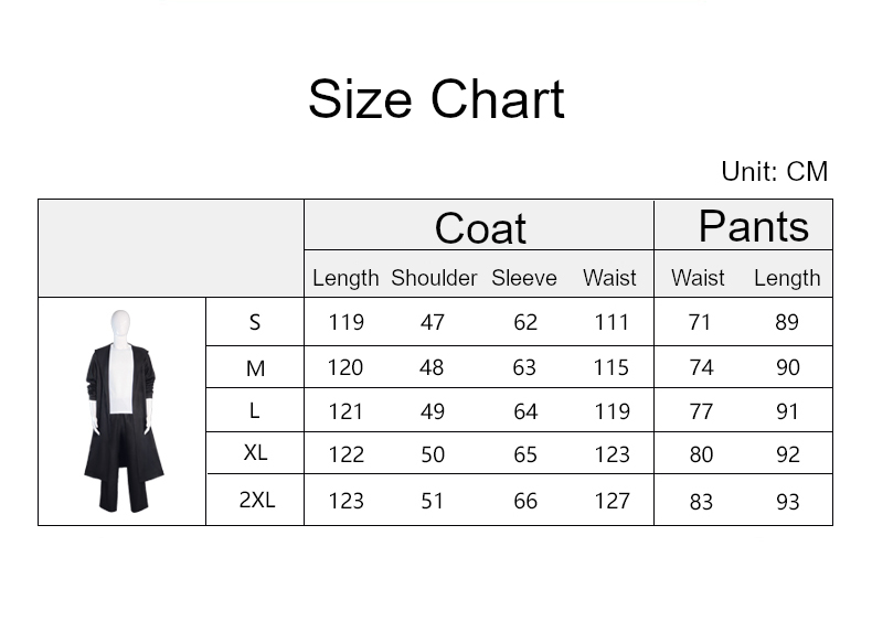 Sung Jin Woo Costume size chart