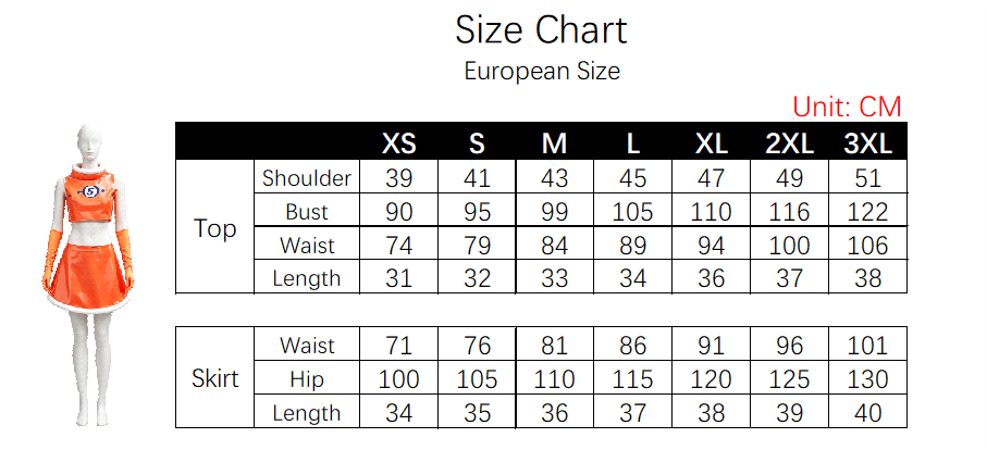 Ulala Costume size chart