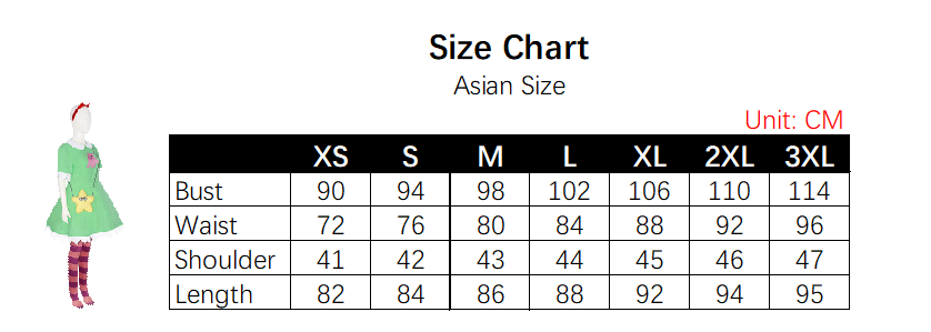Princess Star Butter Costume size chart