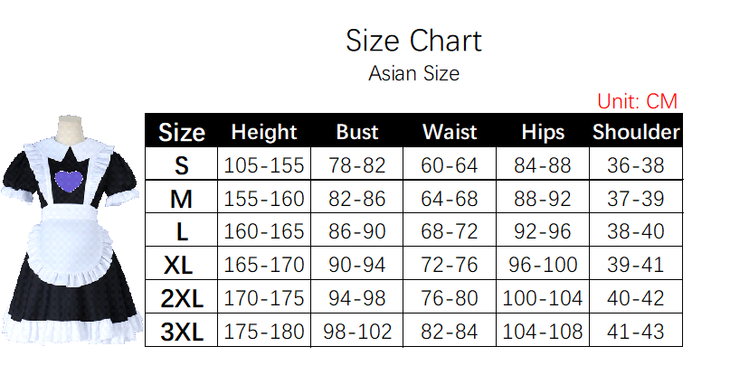 Jax Costume size chart