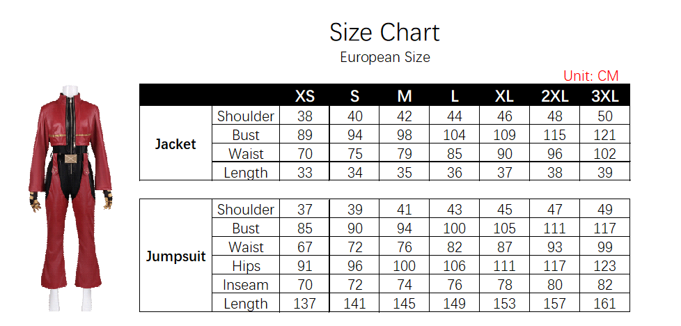 Kula Diamond Costume size chart