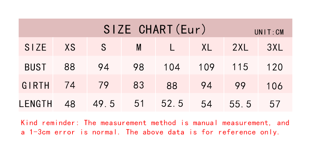 Mai Costume size chart