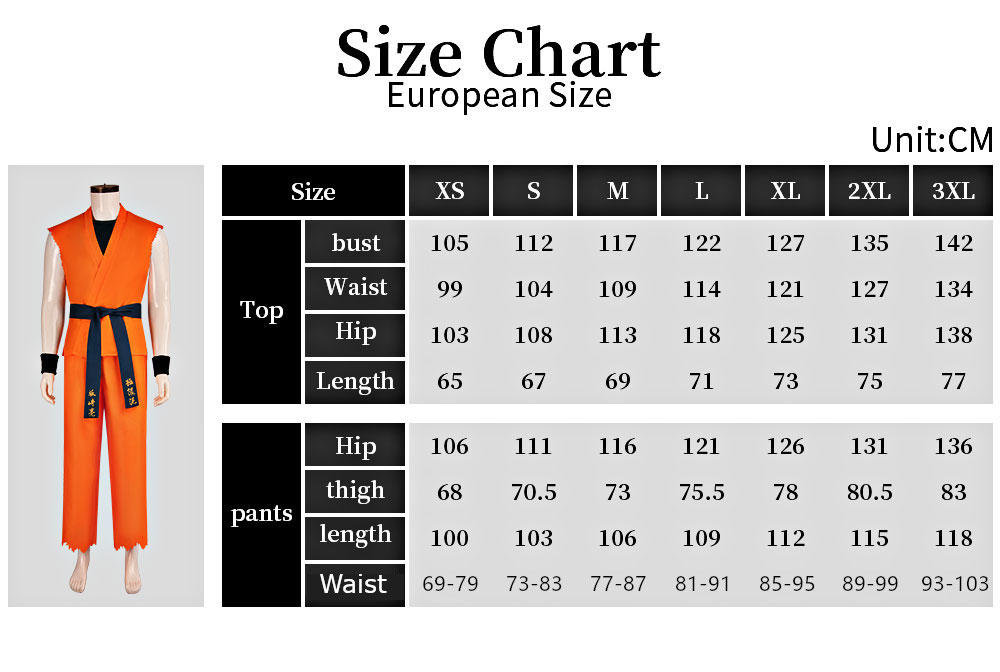 Ryo Sakazaki Costume size chart