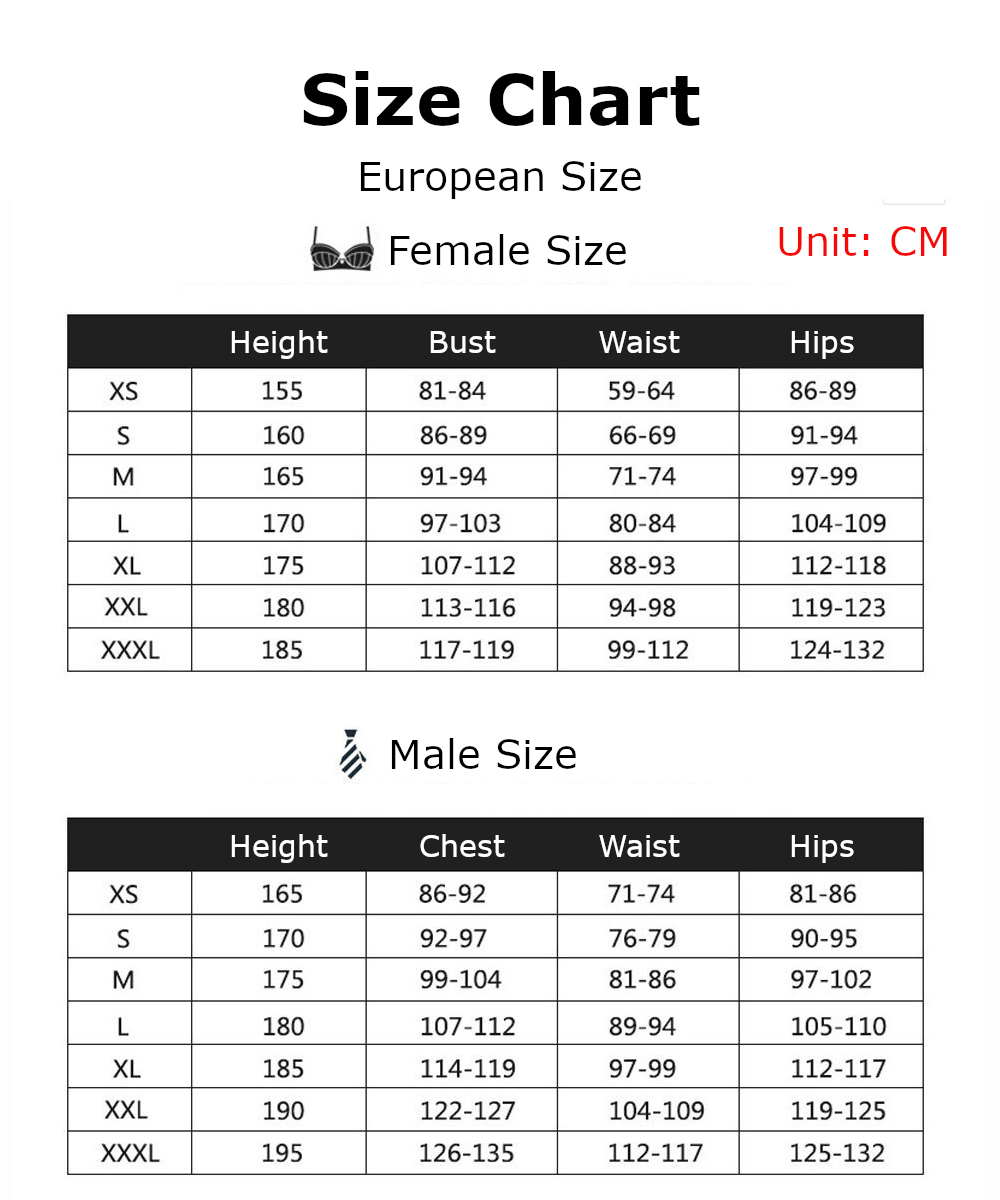 Jack Costume size chart