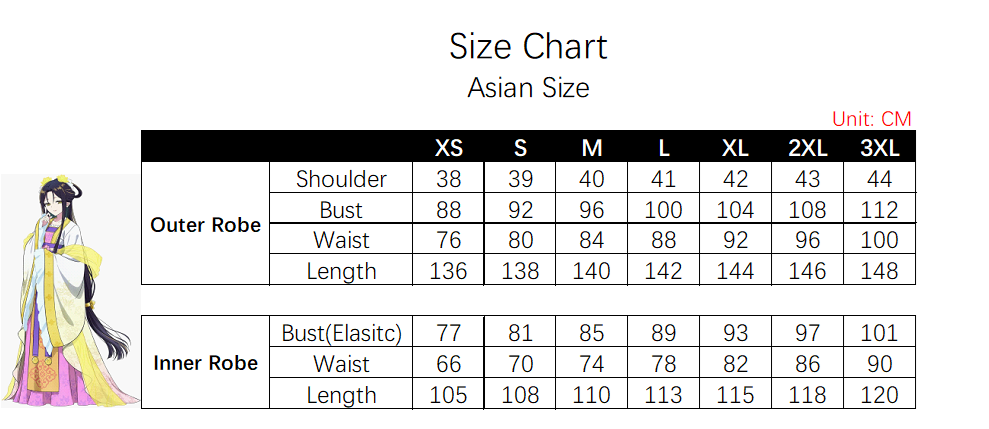 Kou Reirin Costume size chart