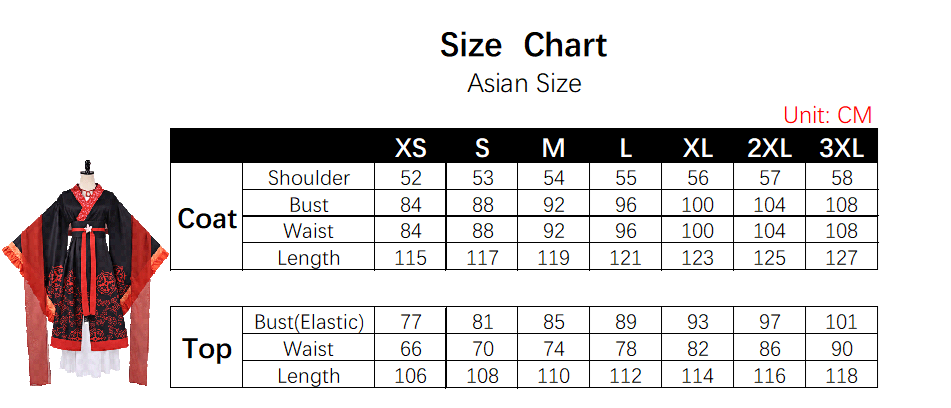 Shu Keigettsu Costume size chart