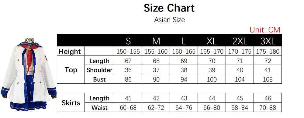Oguri Cap Costume size chart