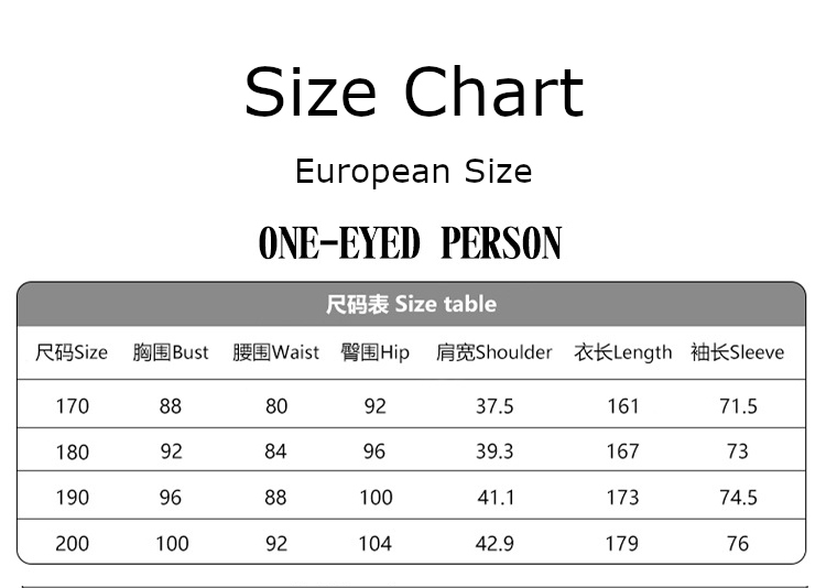 Cyclops Costume size chart