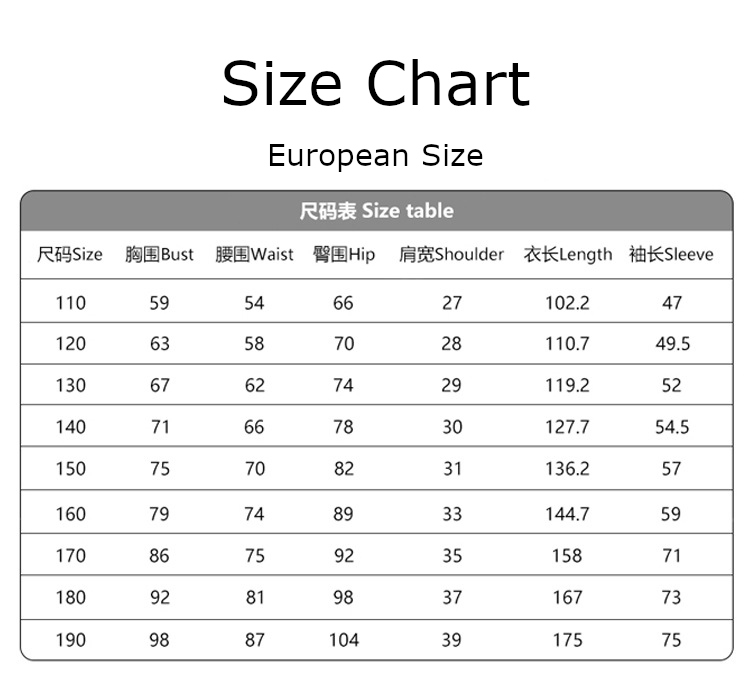 Gambit Costume size chart