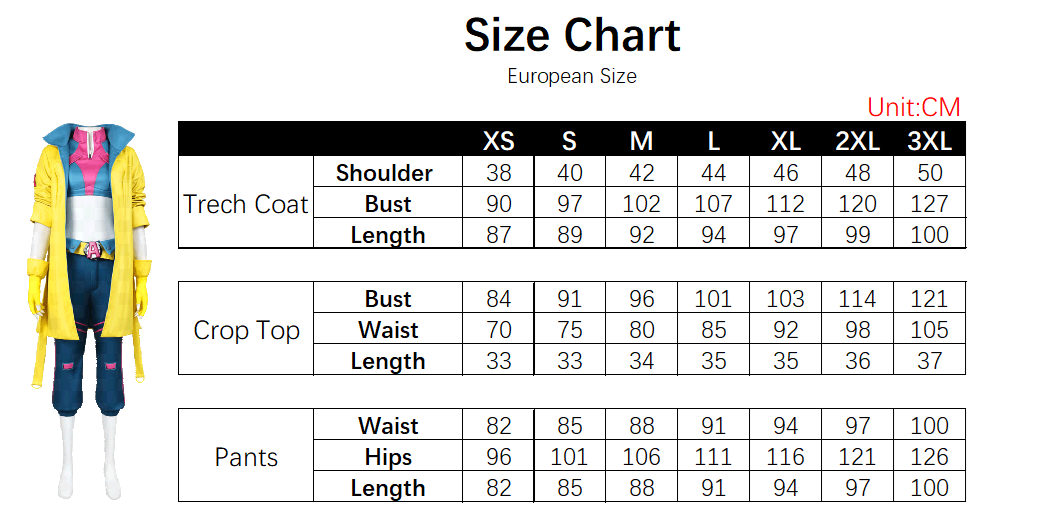 Jubilee Marvel Rivals Costume size chart