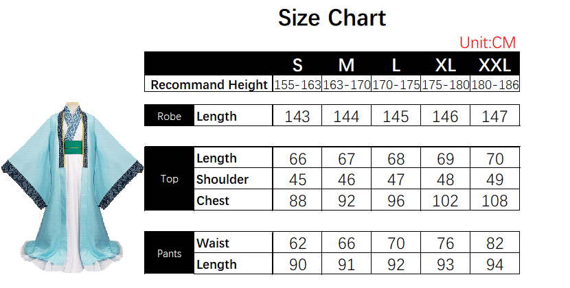 Zhuge Liang Costume size chart