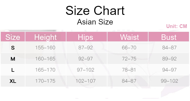 Dark Magician Girl Costume size chart