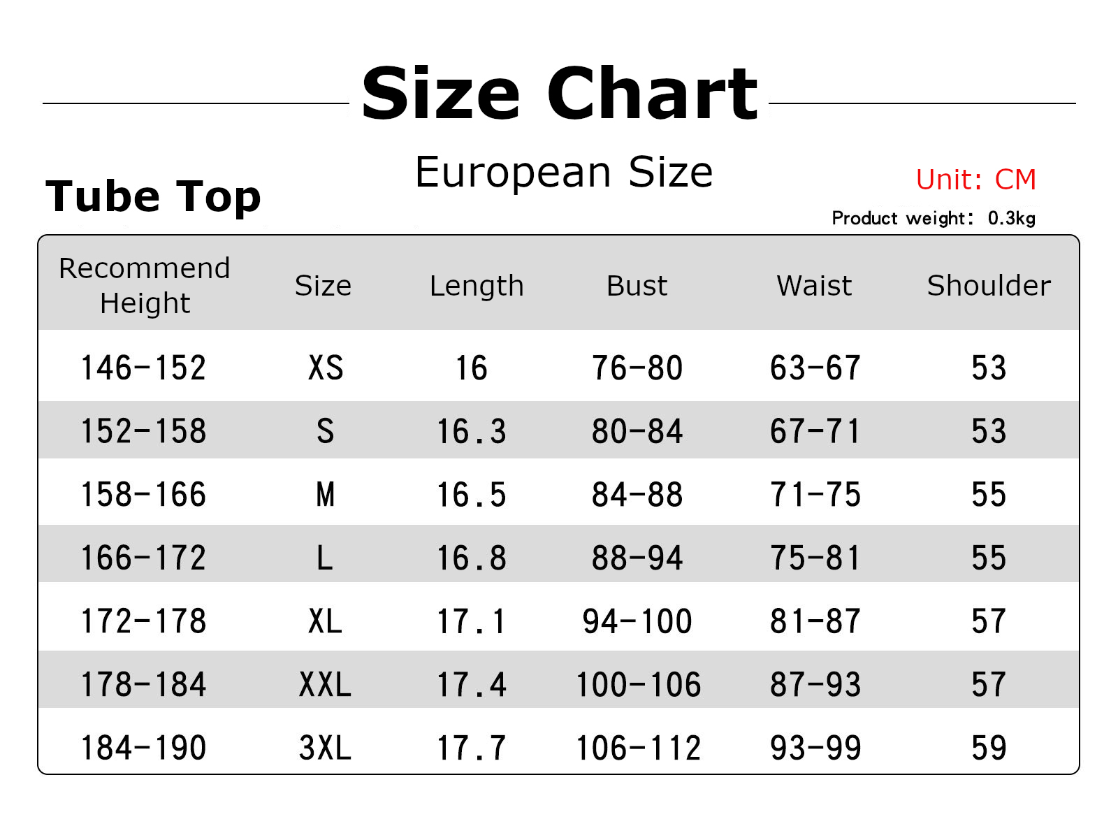 Gazelle Costume size chart